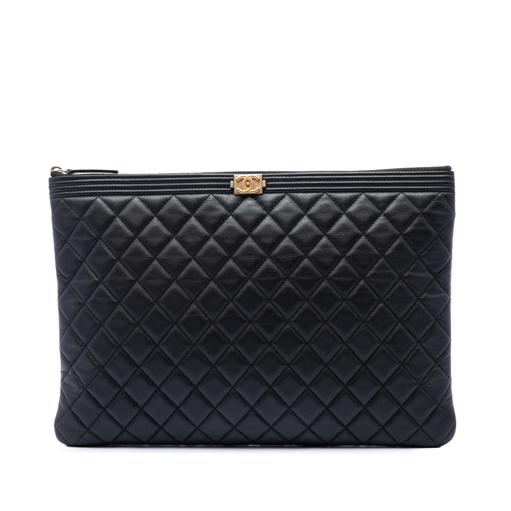 Pre-Loved Chanel Large Quilted Caviar Boy O Case Clutch